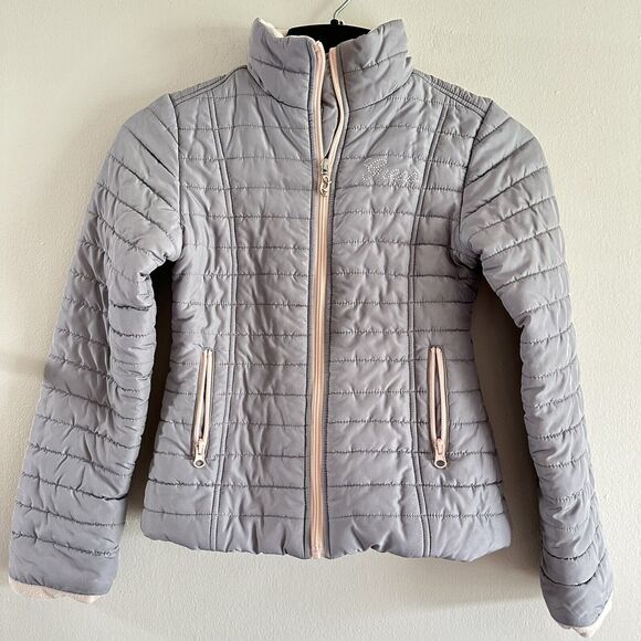 Guess Girls Puffer Jacket Gray Winter Coat Size M 10/12 B23 - Picture 1 of 11